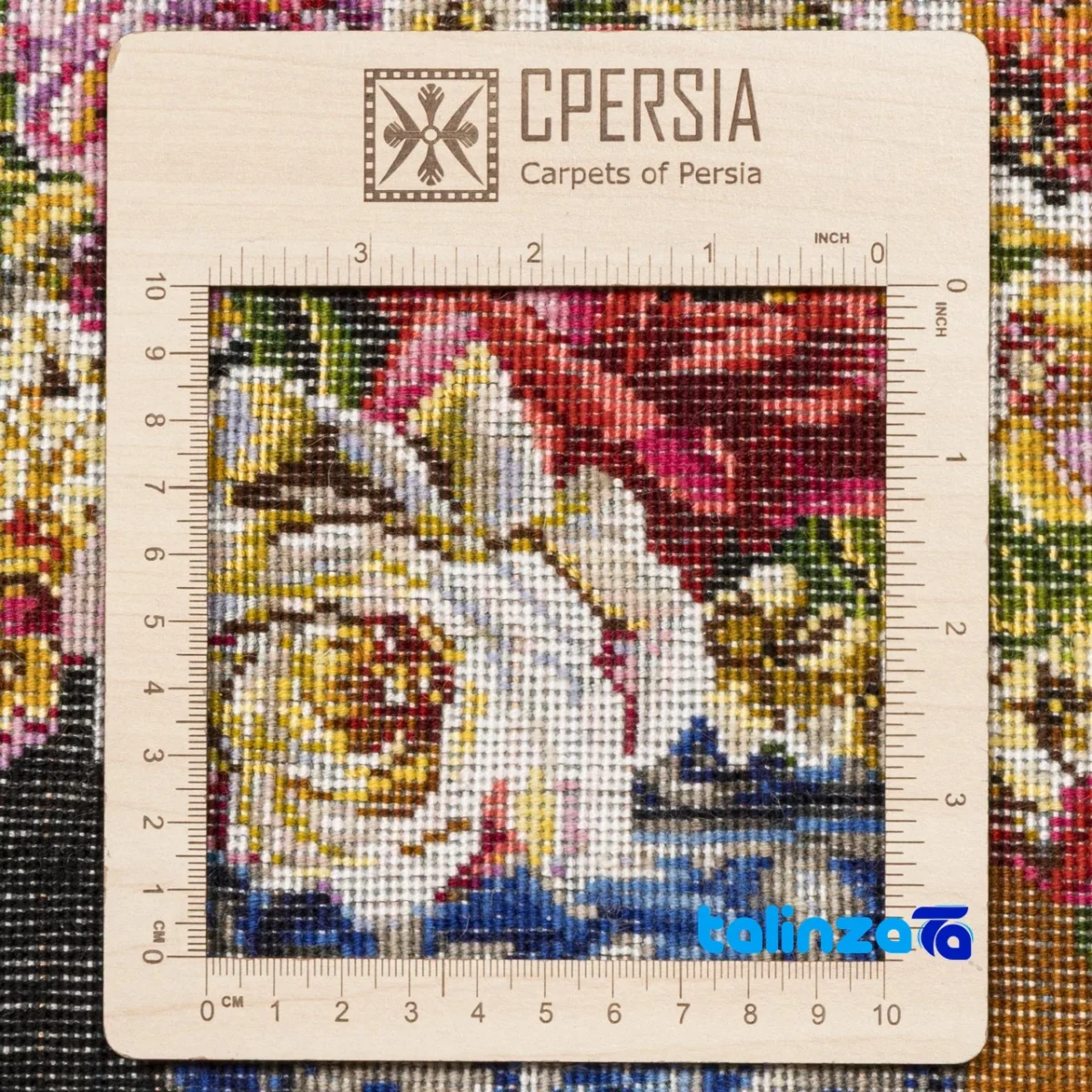 Front view of Si Persia Handwoven Tapestry Floral Design and key details