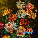 Front view of C Persia Handwoven Tapestry Flower in Vase Design and key details