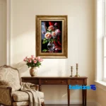 Top view of Handmade Carpet Wall Art Rose Glass Vase Design pattern and color tone