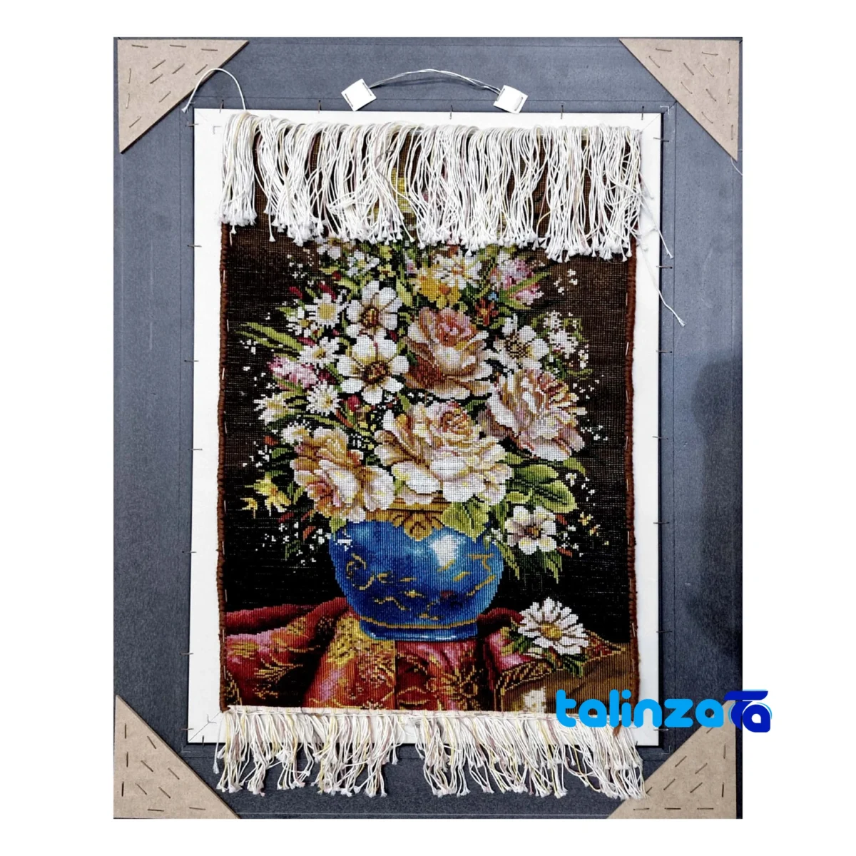 Top view of Handmade Carpet Wall Art Flower Vase pattern and color tone