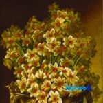 Front view of Si Persia Handwoven Tapestry Narcissus Flower Design and key details