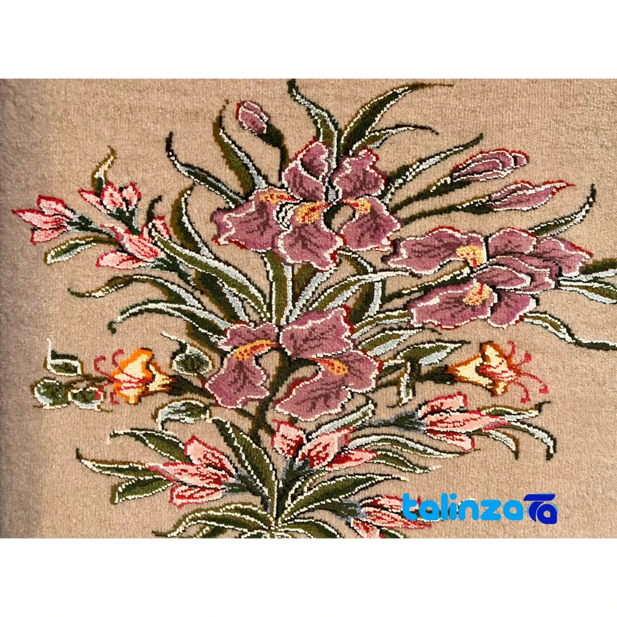 Front view of Narmine Kasa Handwoven Carpet Floral Design cut and waistband