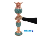 Front view of Boteh Jaqeh Mirror Candlestick Set Nafis Copper design and key details