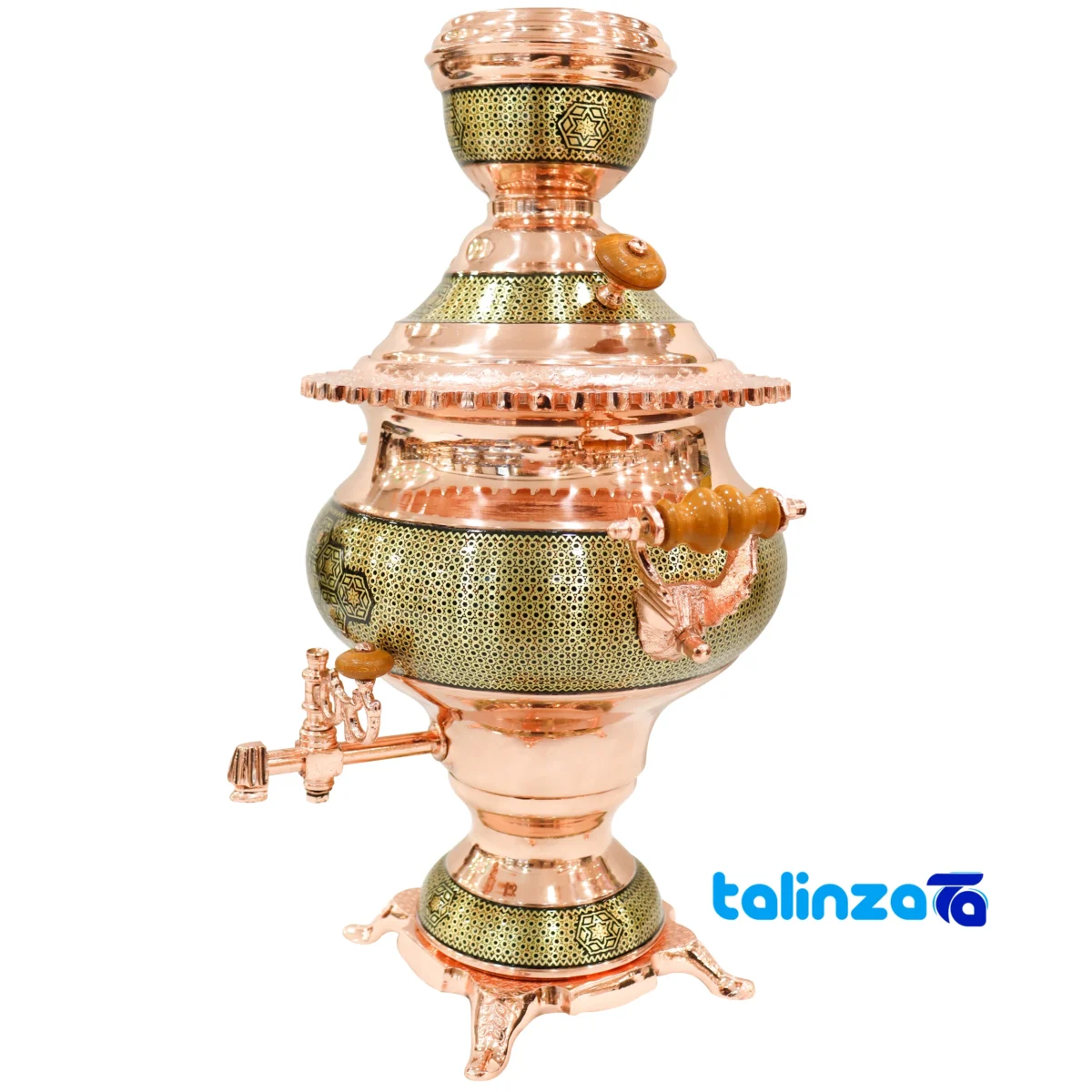Front view of Khatamkari Samovar Set Inlaid 51 x 31 design and key details