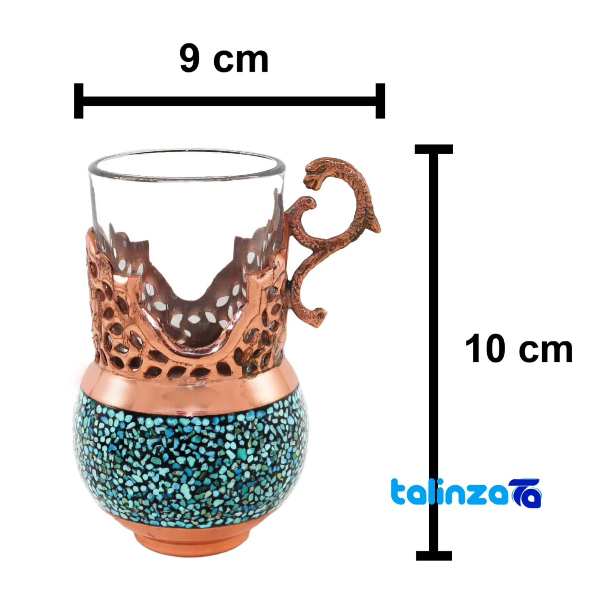 Front view of Shahpasand Turquoise Copper Tea Set 47 x 33 design and key details
