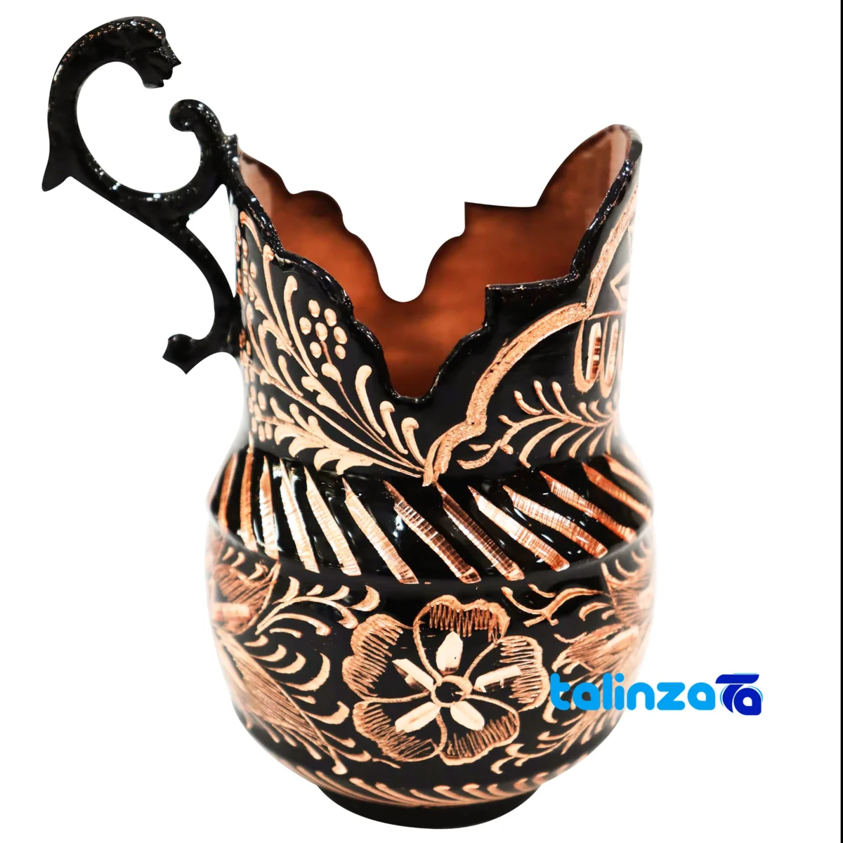 Front view of Copper Tea Set Diamond Cut RoundTray 45 x 37 design and key details