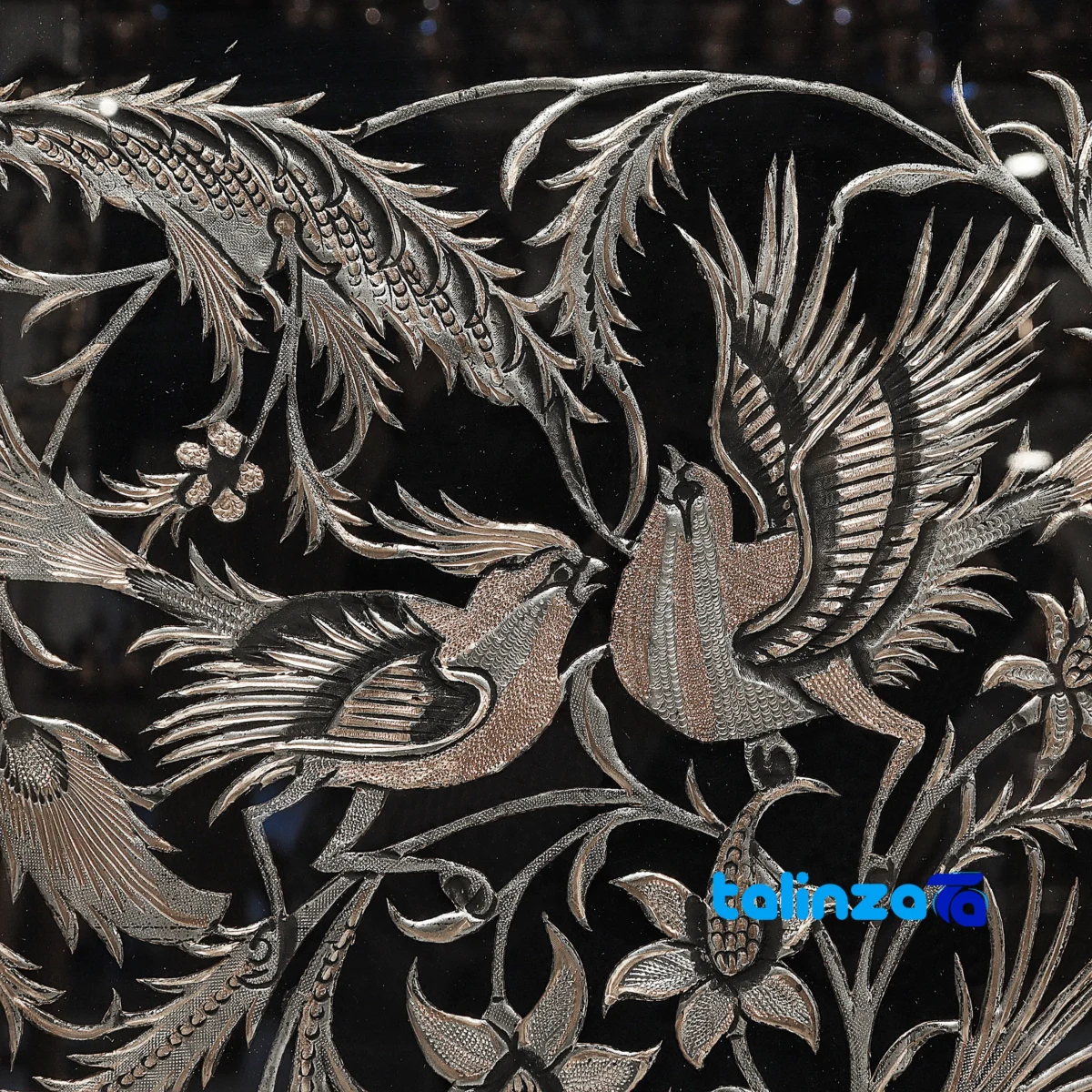 Front view of Faakher Copper Handicraft Engraved Panel Baharestan design and key details