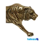 Brass Tiger Sculpture Decorative Art Piece - Front view showing design and key details