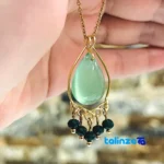 Handcrafted Necklace and Earring Set - Agate Jade - Front view showing design key details