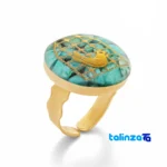 Altin Honar Handmade Jewelry Set - Turquoise Stone & Gold Plating - Front view showing design and key details