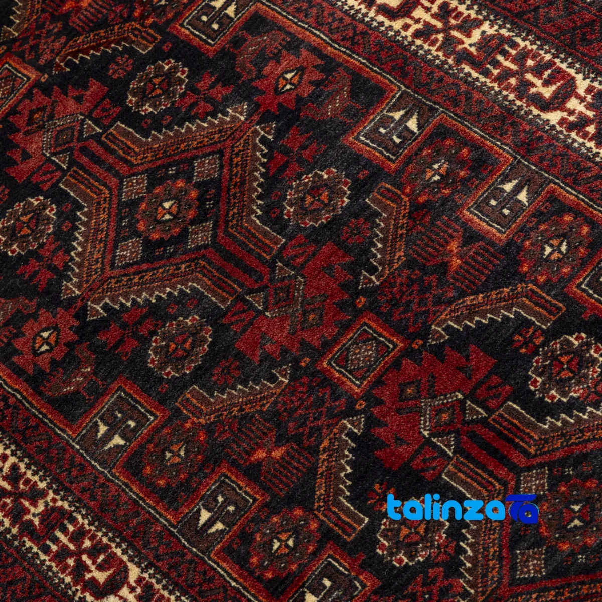 Full spread of Baloch Handwoven Rug Model 19.11.3145 Navy Blue 293x103x1 cm overall design layout