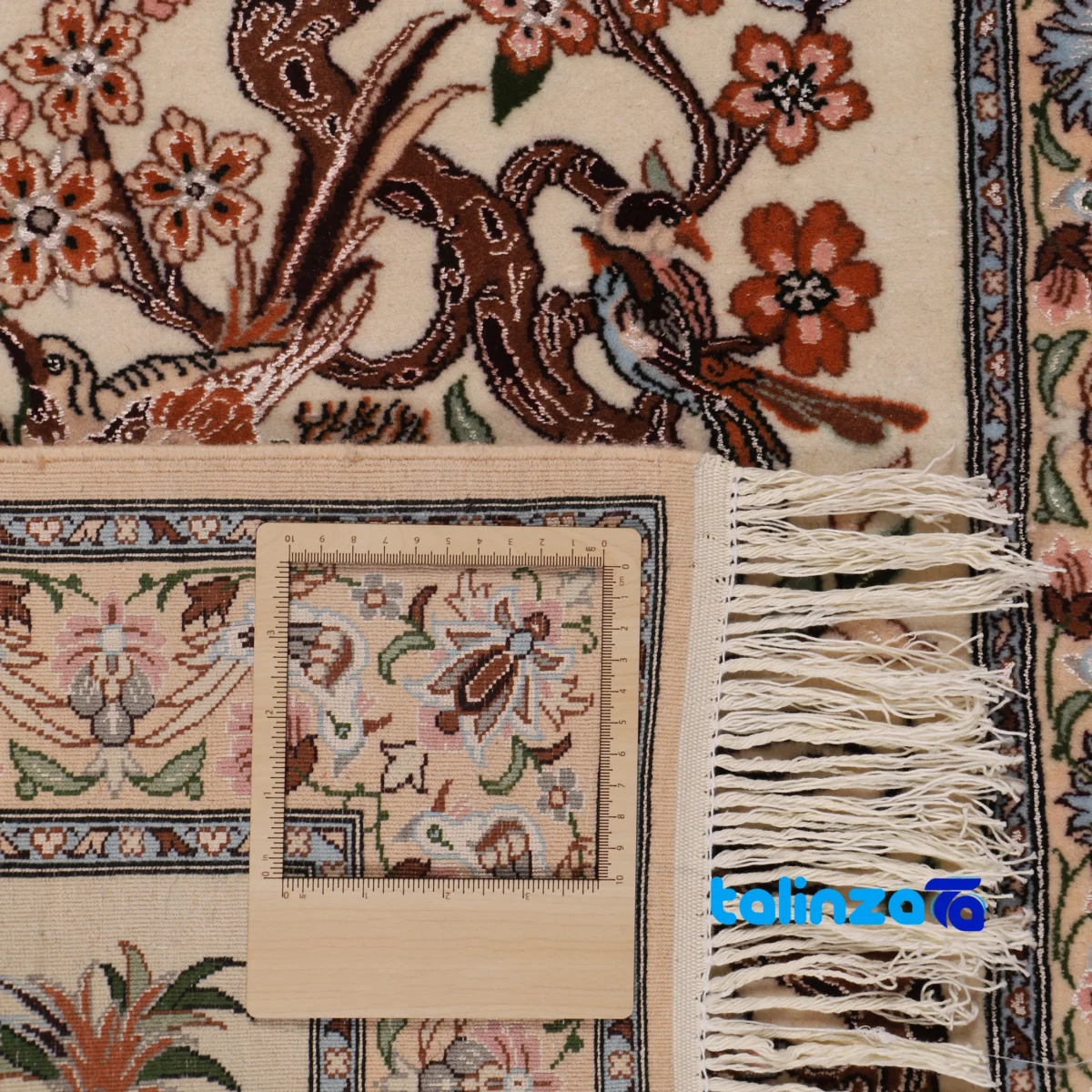 Top view of Handwoven Persian Rug Hunting Design pattern and color tone