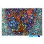 Top view of Handwoven Carpet Tree Design Navy Blue pattern and color tone