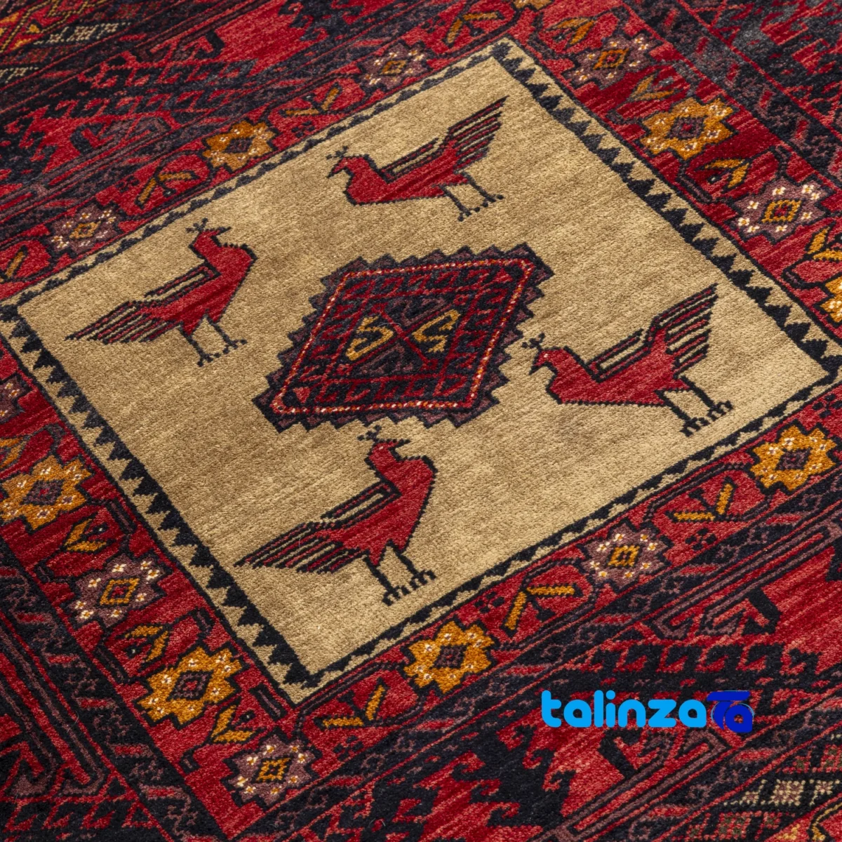Top view of Handwoven Persian Carpet Model Baluch pattern and color tone