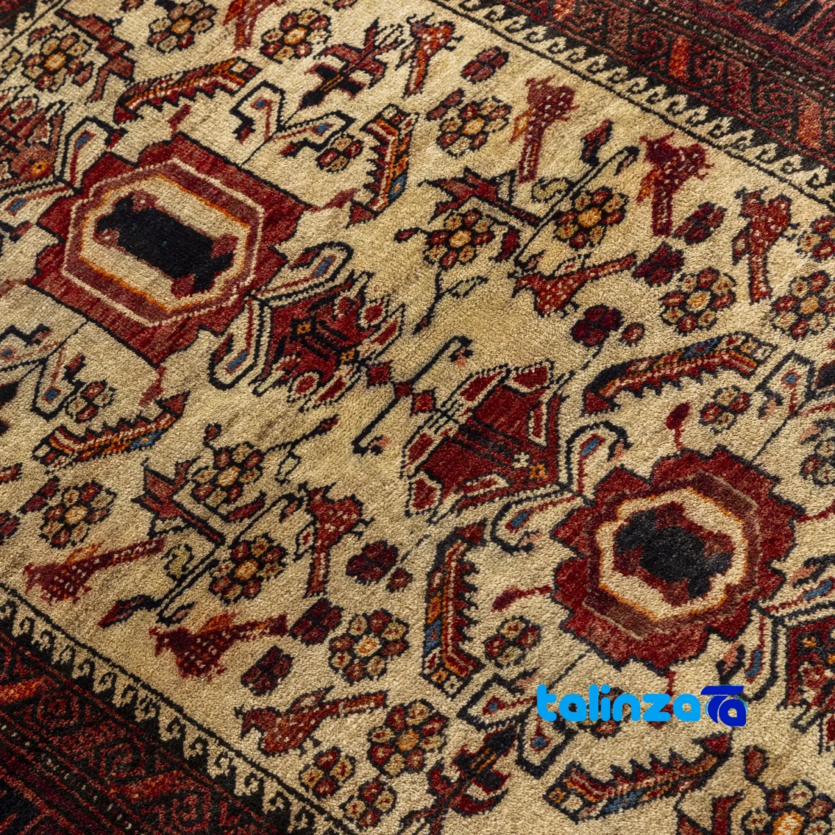 Handwoven Persian Rug Baloch Design Natural Dye - Full spread showing overall layout