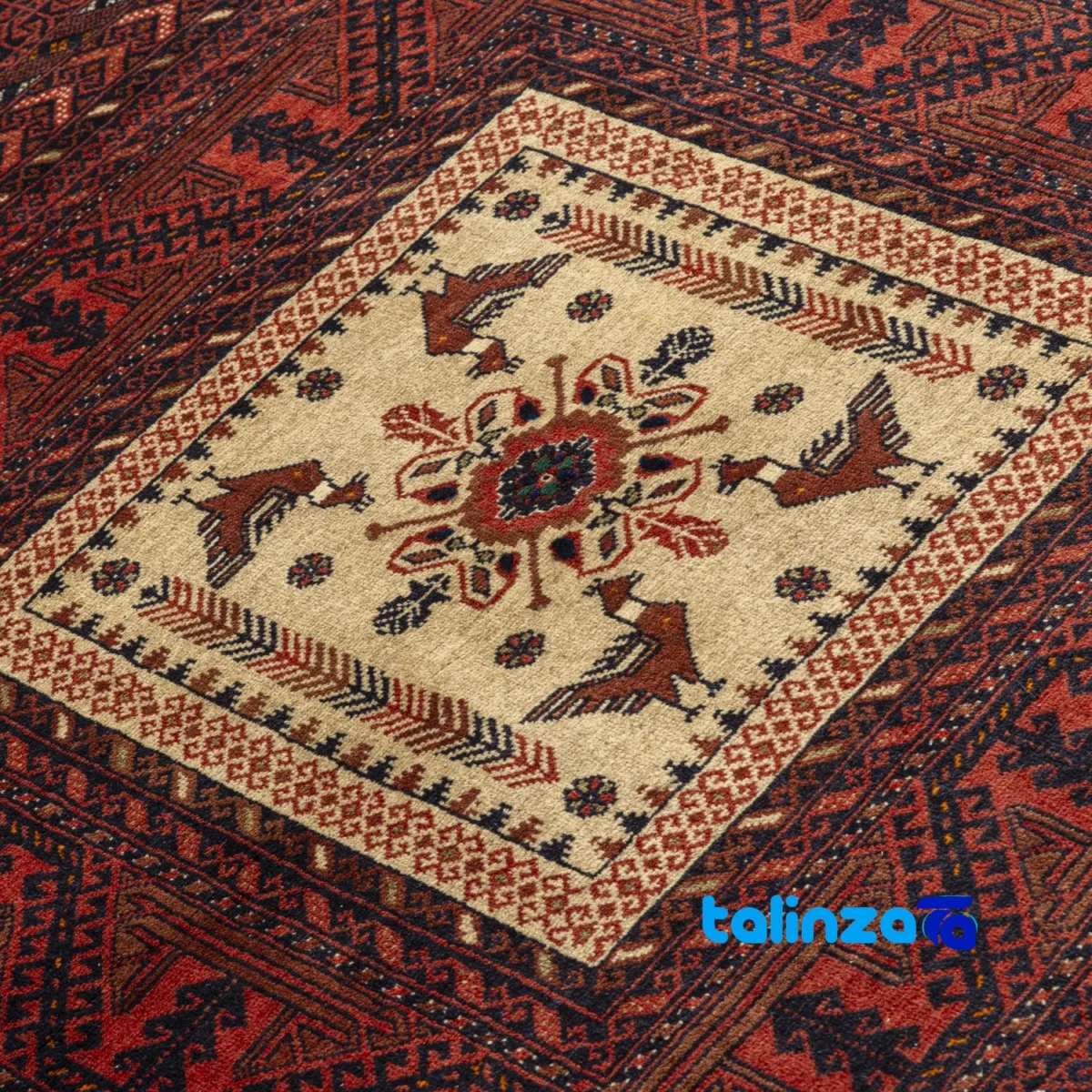 Top view of Baloch Handwoven Area Rug - Traditional Design pattern and color tone