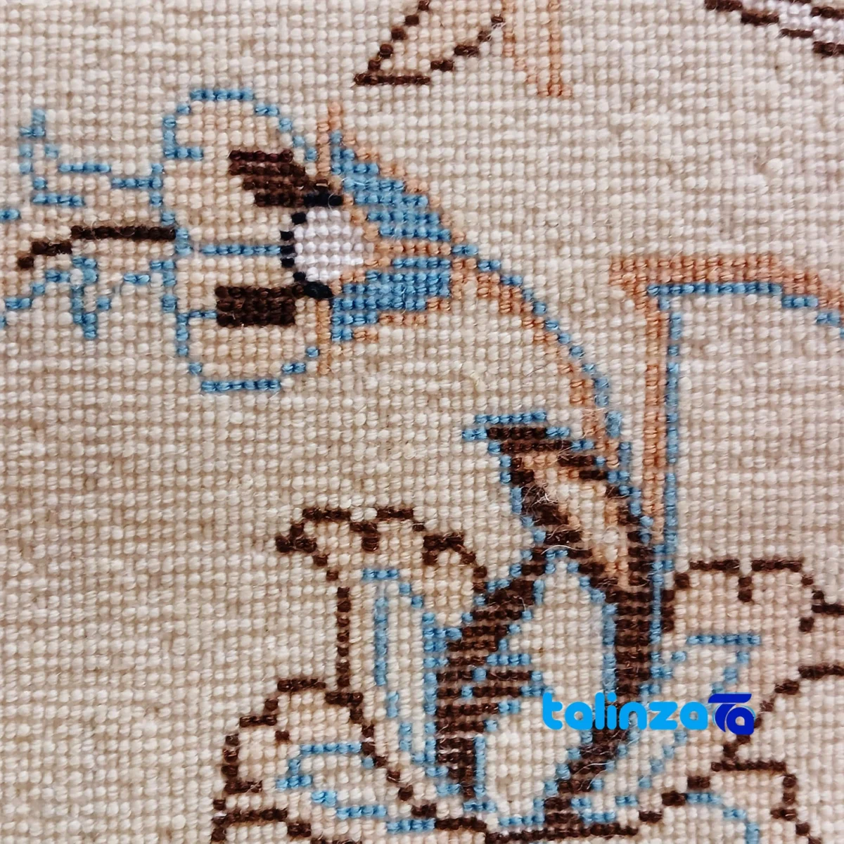 Nain Handwoven Carpet Square Design Cream Hand washable - Full spread showing overall layout