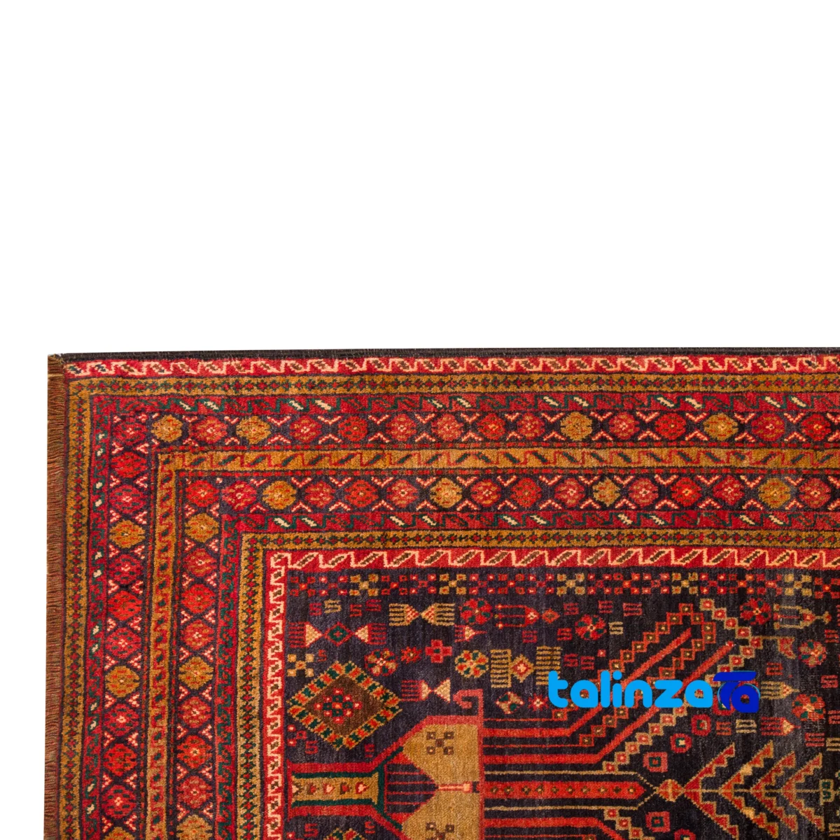 Full spread of Handwoven Persian Runner Rug Baloch Pattern 272 x overall design layout