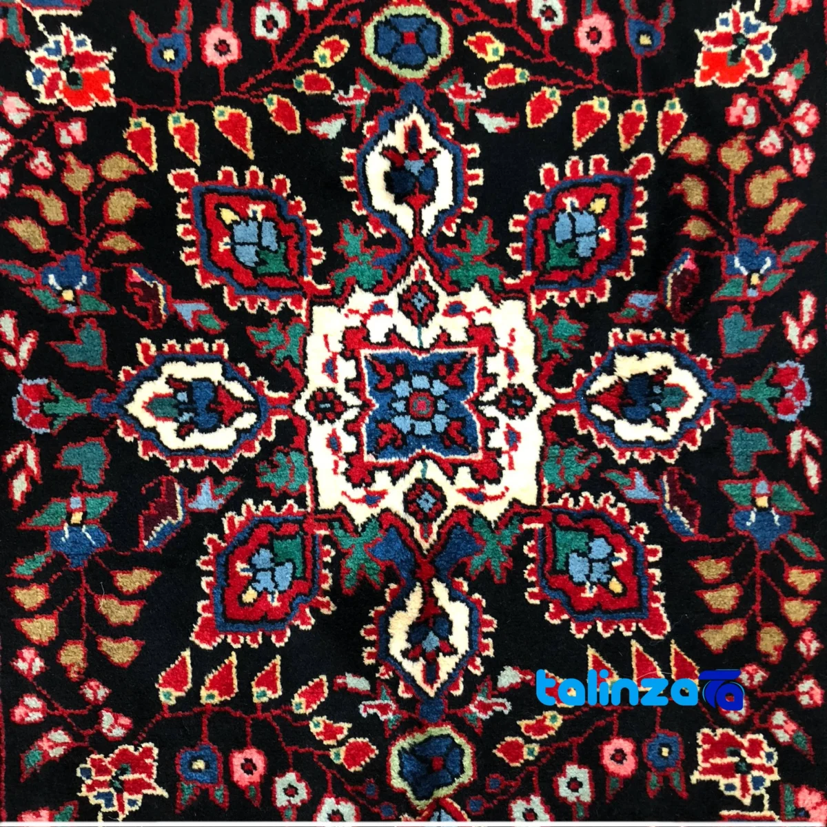 Top view of Nehavand Handwoven Carpet Black Unique Design pattern and color tone