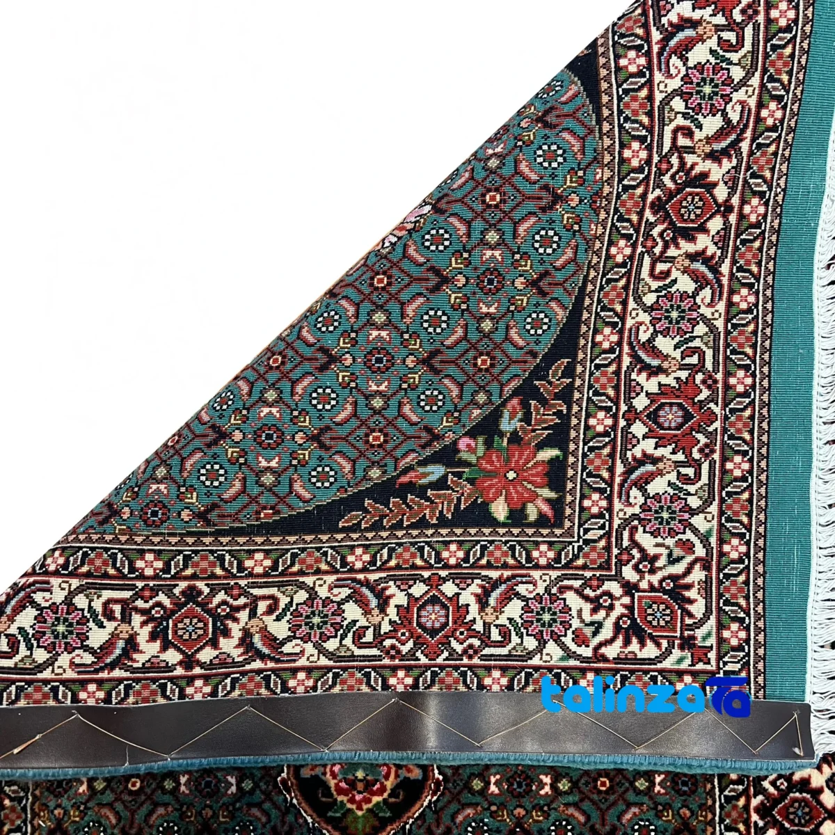 Bijar Handwoven Runner Fish Design Green and key details (Front view)