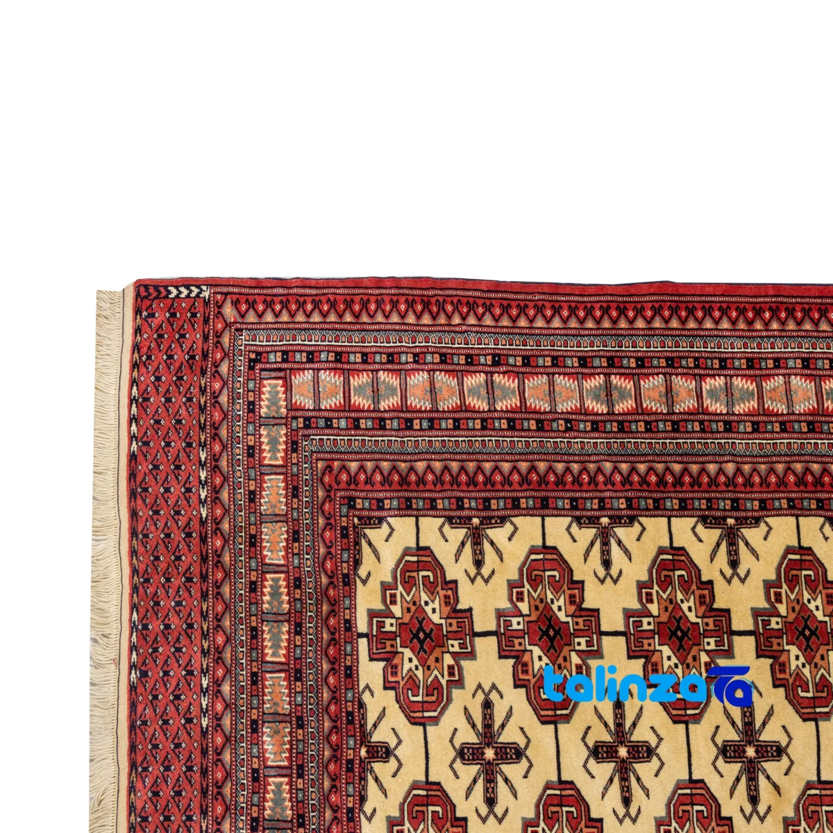 Turkmen Handwoven Carpet Unique Design - Top view showing pattern and color tone
