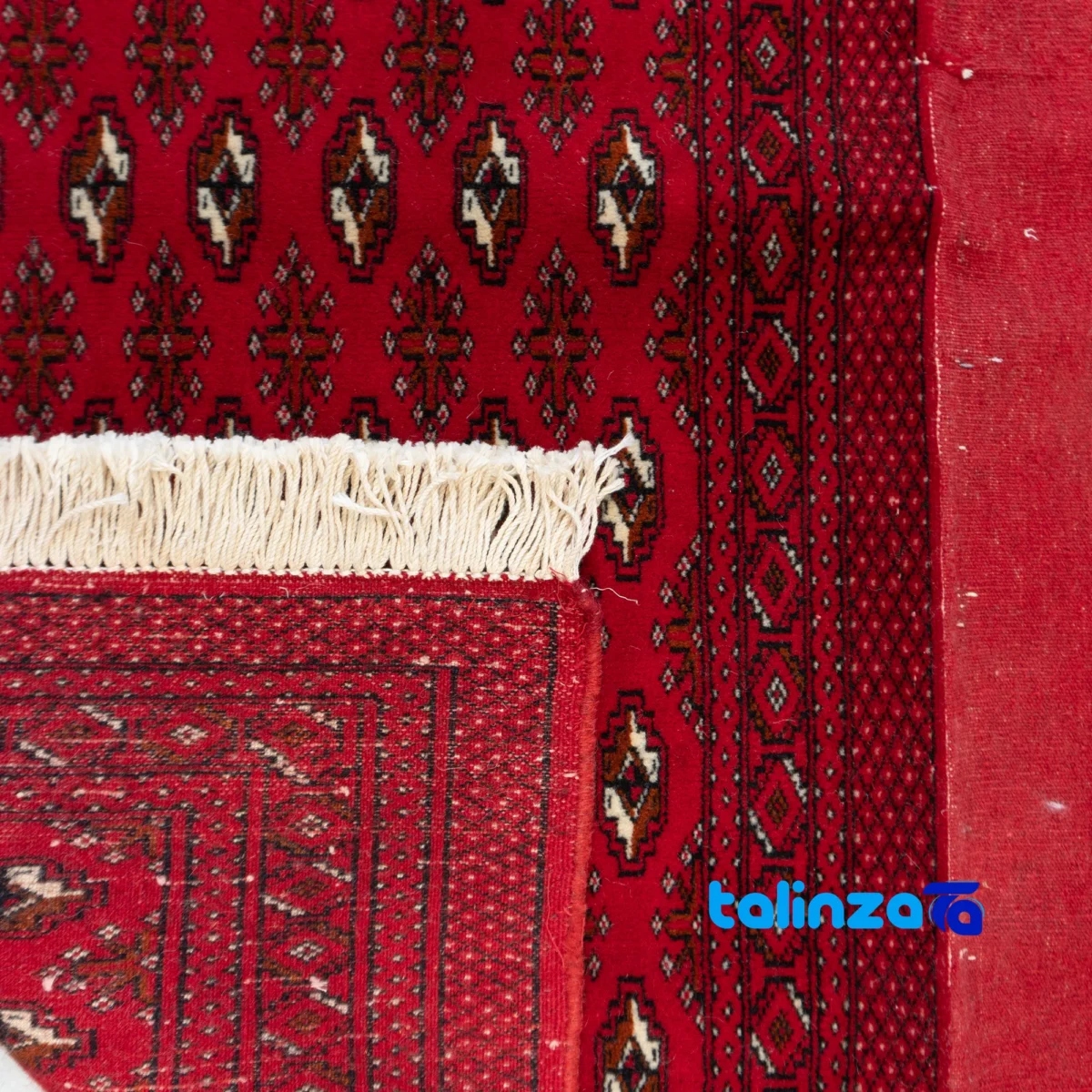 Full spread of Turkmen Handwoven Carpet Red 125x60x1 cm overall design layout