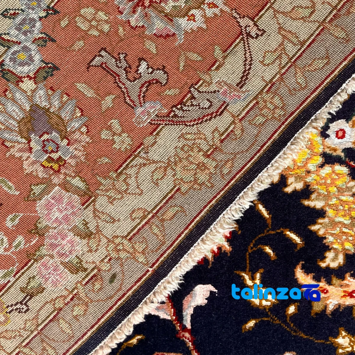 Handmade Tabriz Carpet NKP.RJ101 Navy overall design layout (Full spread)