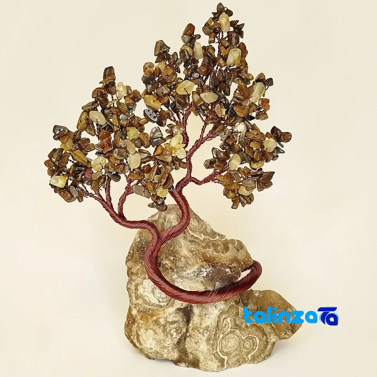 Tiger Eye and Citrine Decorative Tree Model - Front view showing design key details