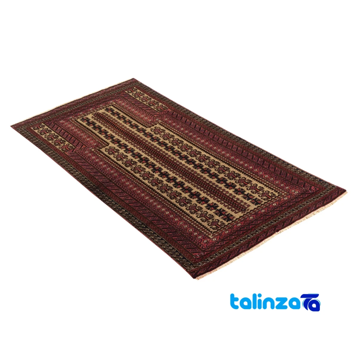 Handwoven Rug Model Baluch Cream Design 151x78x1 cm overall layout (Full spread)