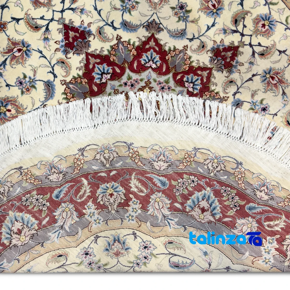 Persian Handwoven Carpet Circular Design Cream - Full spread showing overall layout