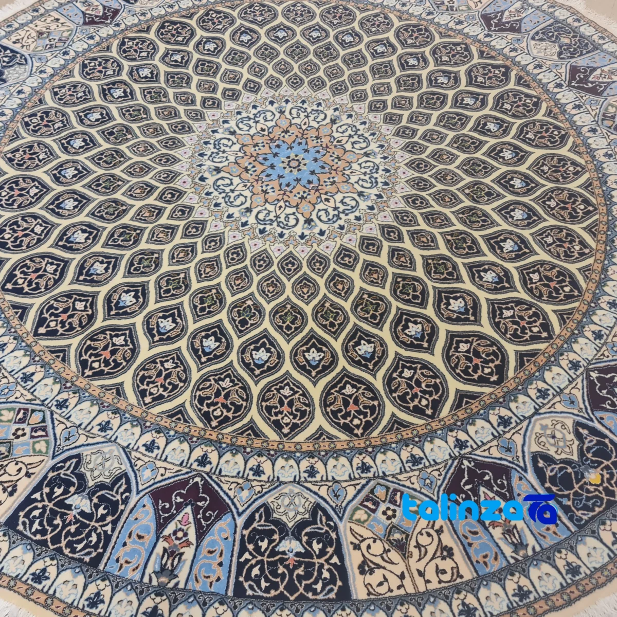 Nain Handwoven Rug Circular Design Premium Wool & Silk - Top view showing pattern and color tone
