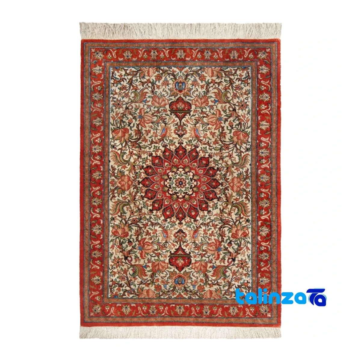 Handwoven Persian Rug Turanj Design Cream - Full spread showing overall layout