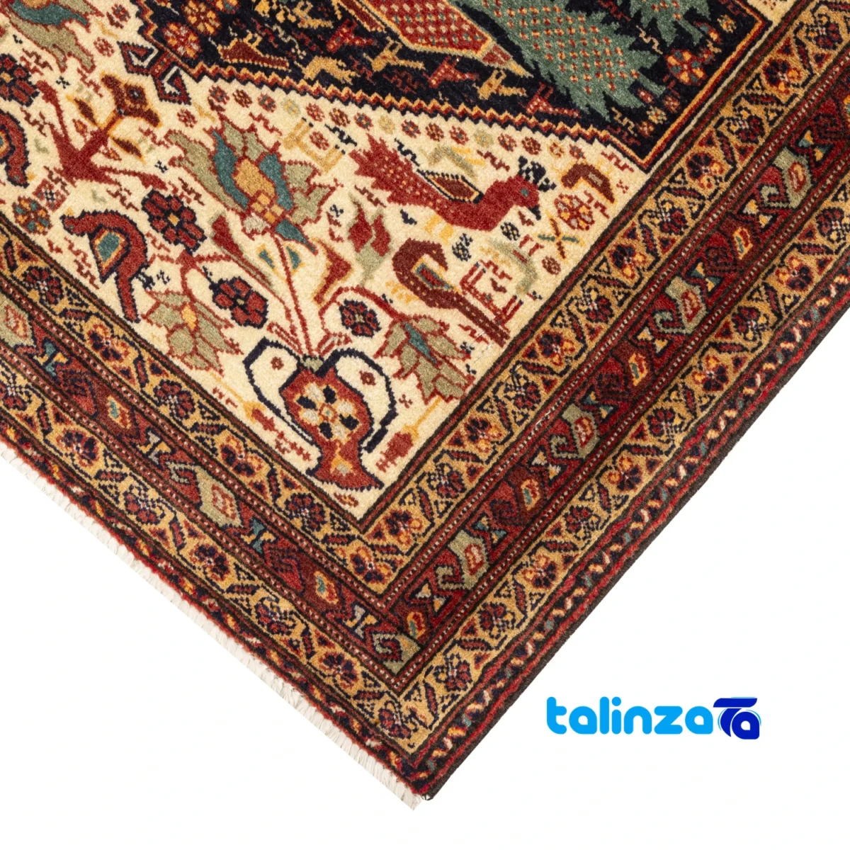 Persian Handwoven Rug Baloch Design Natural Dye Cream - Top view showing pattern and color tone
