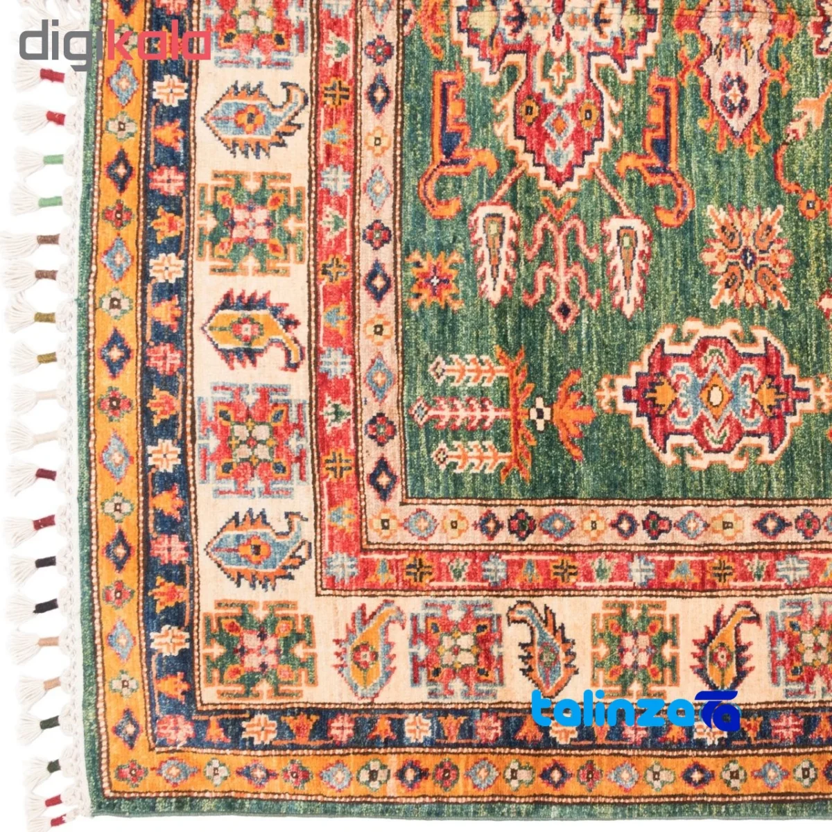 C Persia Handwoven Rug Geometric Design Green overall layout (Full spread)