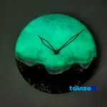 Front view of Shabtab Resin Wall Clock Ocean Design Tehran saffron grade and packaging