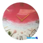 Resin Beach and Sea Wall Clock - Front view showing saffron grade packaging