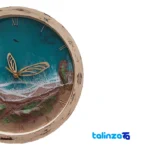 Front view of Resin Wall Clock Butterfly Design 35x35x5 cm saffron grade and packaging