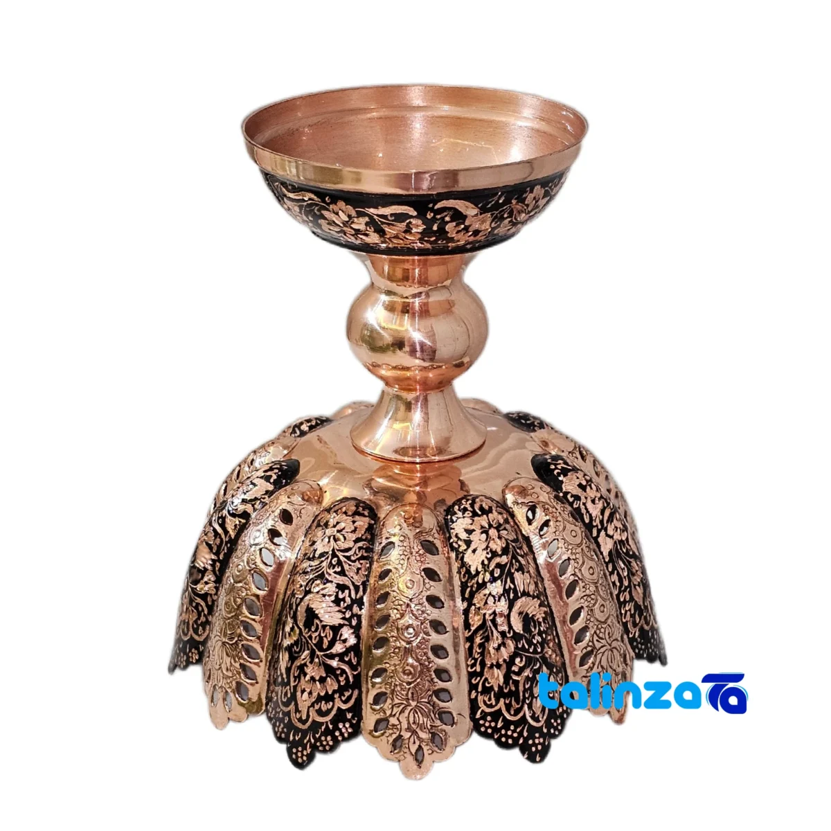 Negaristan Copper Nut Bowl Blue Diamond Cut - Front view showing design and key details