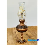 ZH Brass Round Oil Lamp Handcrafted Engraved Design - Front view showing and key details