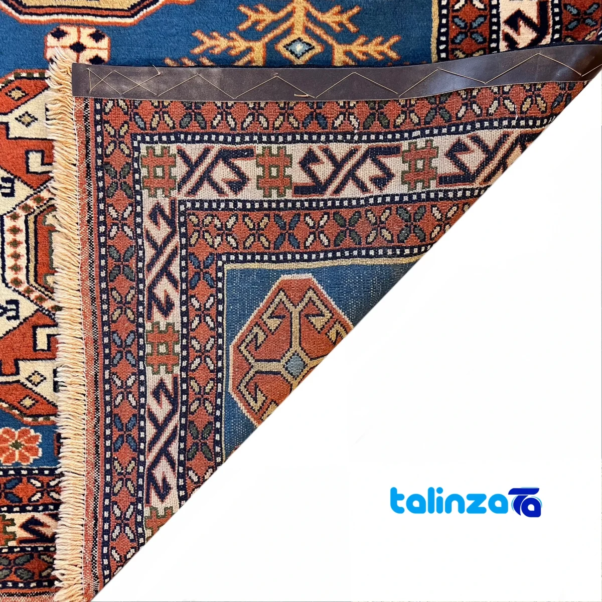 Khorasan Handwoven Rug Blue Geometric Design - Top view showing pattern and color tone