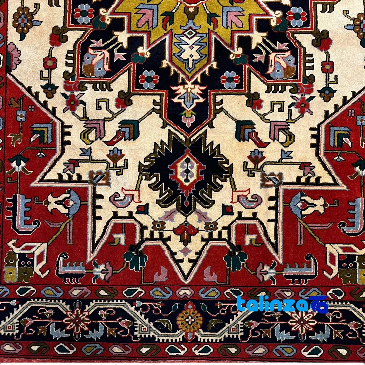 Top view of Harris Handmade Rug Cream Geometric Design pattern and color tone
