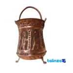 Persian Heritage Copper Trash Bin - Intricate Design - Front view showing and key details