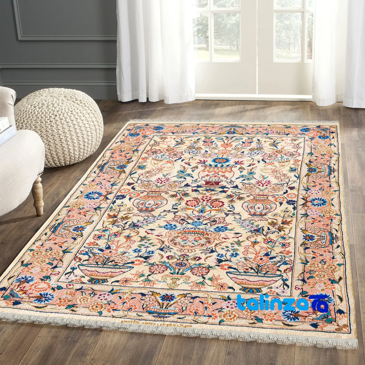 Top view of Kashmar Handwoven Rug Elegant Design pattern and color tone