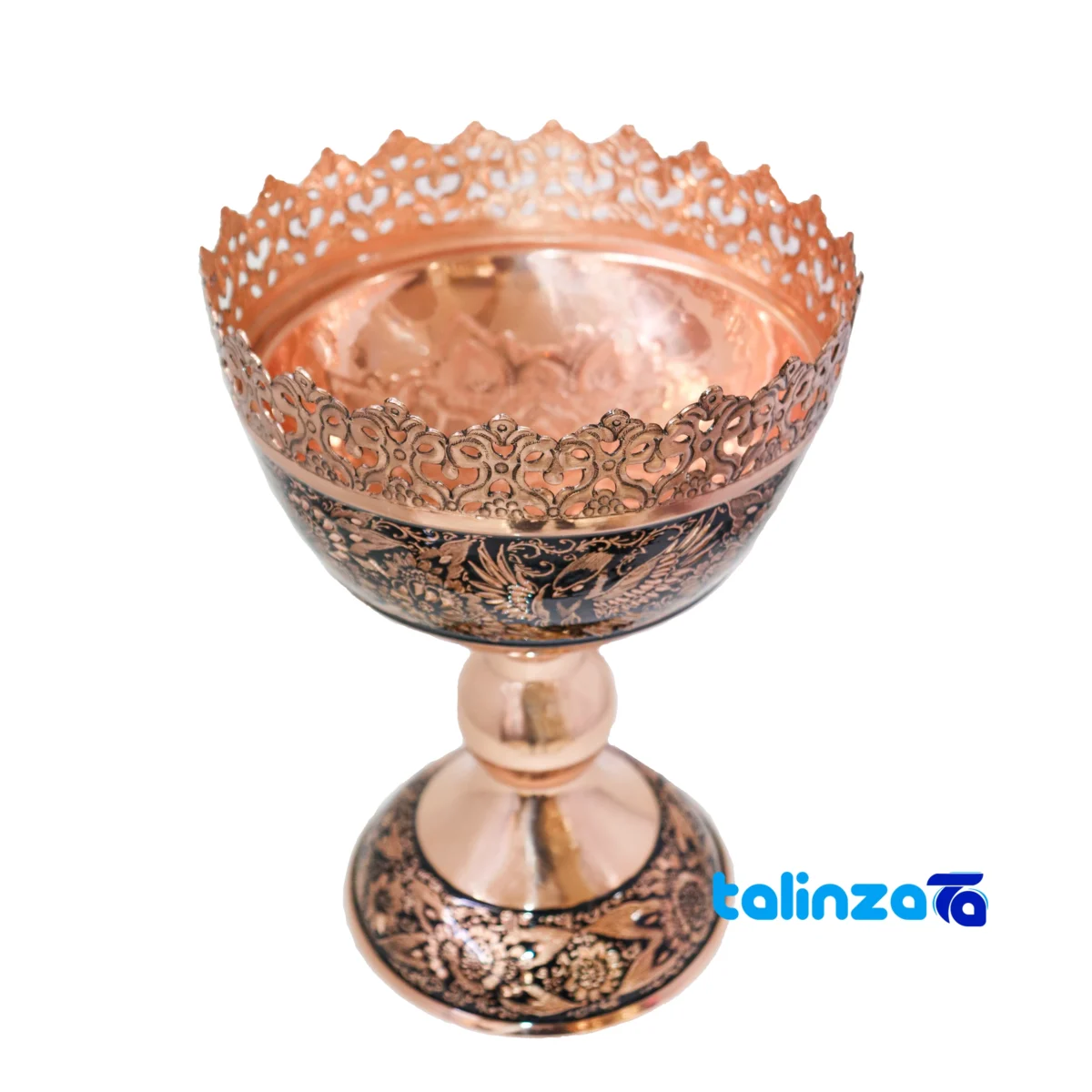 Front view of Mosaic Copper Nut Bowl Decorative Design 21x21x30 cm and key details