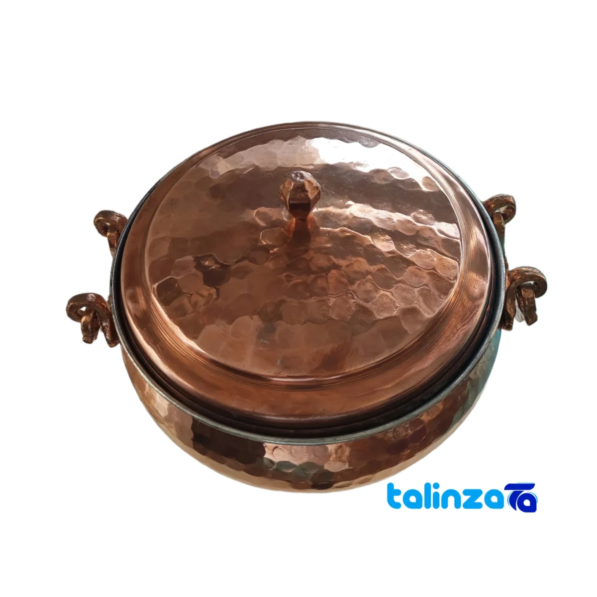 Front view of Copper Delight Serving Bowl with Stand design and key details