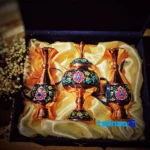 Persian Art Copper Vase and Candy Dish Set Isfahan, Iran - Front view showing saffron grade packaging