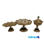 H-2033 Brass Serving Set Decorative Stone Base design and key details (Front view)