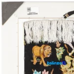 Detail view of C Persia Handwoven Tapestry Hunting Scene pile texture close-up