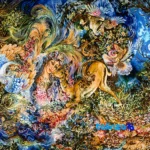 Detail view of Hasti Brand Handwoven Miniature Tapestry Art pile texture close-up