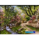 Detail view of Handmade Carpet Wall Art Landscape pile texture close-up